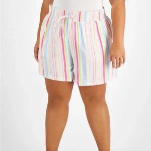 Love, Fire Womens Blue Striped Drawstring Summer Casual Shorts Plus 1X